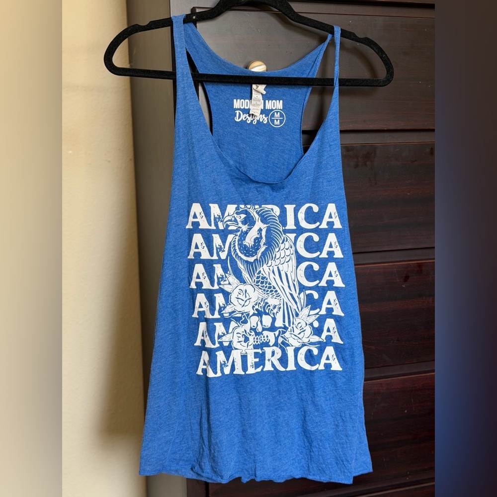 Bella Canvas Blue Tank Top with White America Eagle Graphic